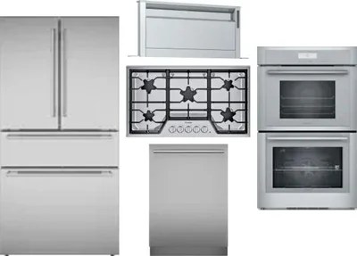 5 Piece Package Includes Refrigerator, Cooktop, Wall Oven, Hood And Dishwasher