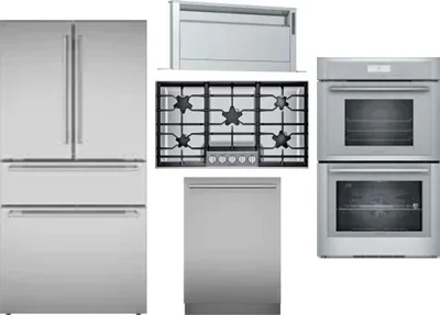 5 Piece Package Includes Refrigerator, Cooktop, Wall Oven, Hood And Dishwasher