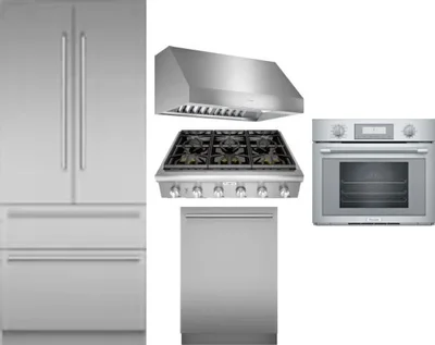 5 Piece Package Includes Refrigerator, Cooktop, Wall Oven, Hood And Dishwasher