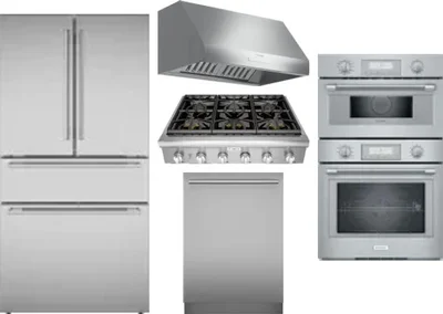 5 Piece Package Includes Refrigerator, Cooktop, Wall Oven, Hood And Dishwasher
