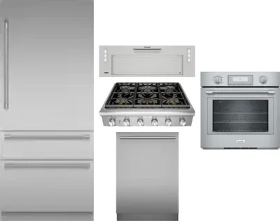 5 Piece Package Includes Refrigerator, Cooktop, Wall Oven, Hood And Dishwasher