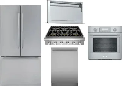 5 Piece Package Includes Refrigerator, Cooktop, Wall Oven, Hood And Dishwasher