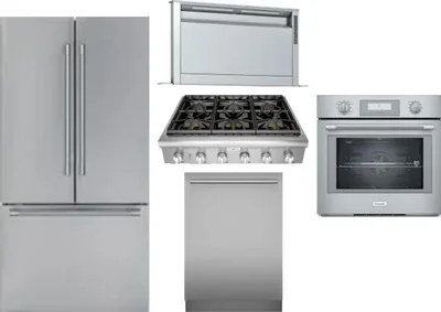 5 Piece Package Includes Refrigerator, Cooktop, Wall Oven, Hood And Dishwasher