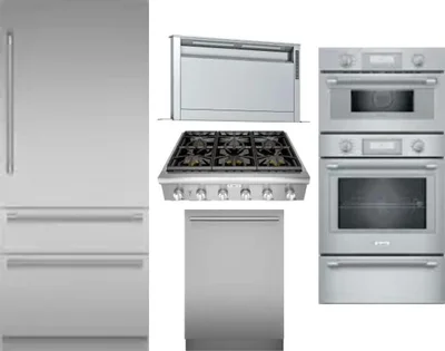 5 Piece Package Includes Refrigerator, Cooktop, Wall Oven, Hood And Dishwasher