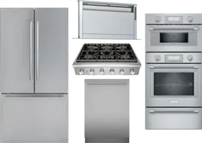 5 Piece Package Includes Refrigerator, Cooktop, Wall Oven, Hood And Dishwasher