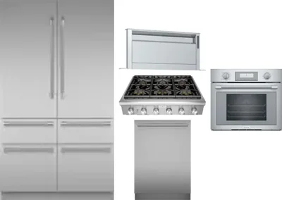 5 Piece Package Includes Refrigerator, Cooktop, Wall Oven, Hood And Dishwasher