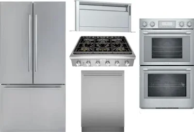 5 Piece Package Includes Refrigerator, Cooktop, Wall Oven, Hood And Dishwasher
