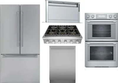 5 Piece Package Includes Refrigerator, Cooktop, Wall Oven, Hood And Dishwasher