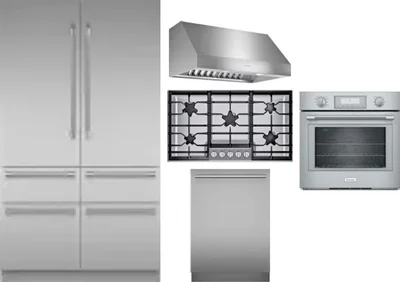 5 Piece Package Includes Refrigerator, Cooktop, Wall Oven, Hood And Dishwasher