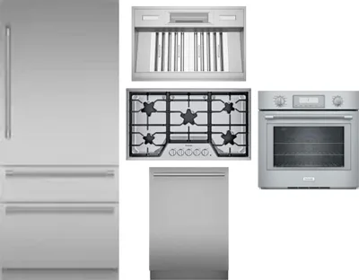 5 Piece Package Includes Refrigerator, Cooktop, Wall Oven, Hood And Dishwasher