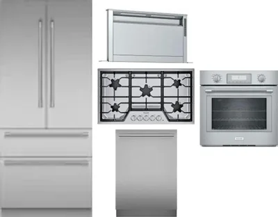 5 Piece Package Includes Refrigerator, Cooktop, Wall Oven, Hood And Dishwasher