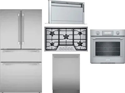 5 Piece Package Includes Refrigerator, Cooktop, Wall Oven, Hood And Dishwasher
