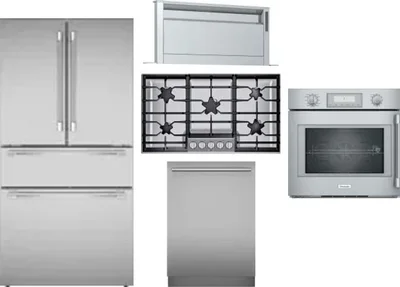 5 Piece Package Includes Refrigerator, Cooktop, Wall Oven, Hood And Dishwasher