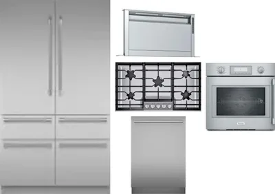 5 Piece Package Includes Refrigerator, Cooktop, Wall Oven, Hood And Dishwasher