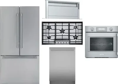 5 Piece Package Includes Refrigerator, Cooktop, Wall Oven, Hood And Dishwasher