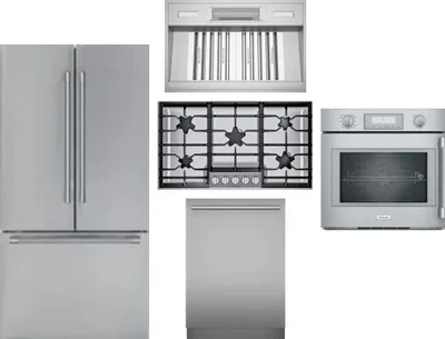 5 Piece Package Includes Refrigerator, Cooktop, Wall Oven, Hood And Dishwasher