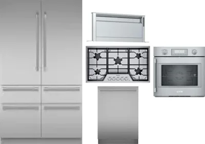 5 Piece Package Includes Refrigerator, Cooktop, Wall Oven, Hood And Dishwasher