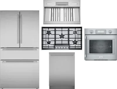 5 Piece Package Includes Refrigerator, Cooktop, Wall Oven, Hood And Dishwasher