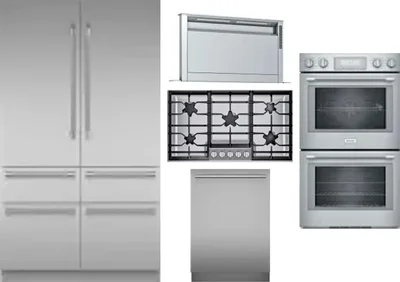 5 Piece Package Includes Refrigerator, Cooktop, Wall Oven, Hood And Dishwasher