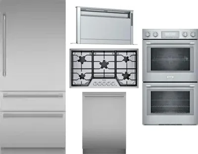5 Piece Package Includes Refrigerator, Cooktop, Wall Oven, Hood And Dishwasher