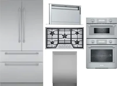 5 Piece Package Includes Refrigerator, Cooktop, Wall Oven, Hood And Dishwasher