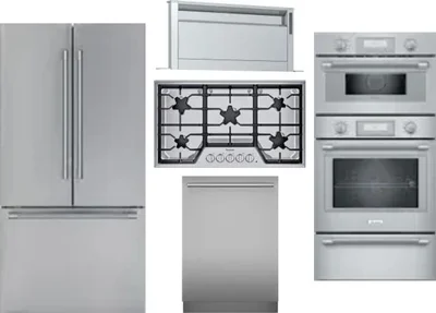 5 Piece Package Includes Refrigerator, Cooktop, Wall Oven, Hood And Dishwasher