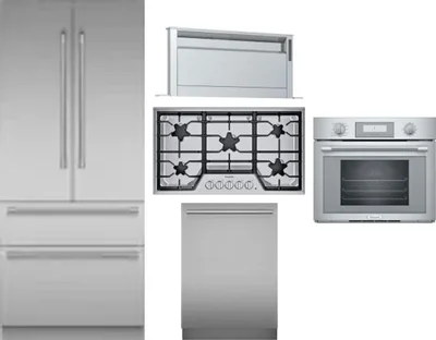 5 Piece Package Includes Refrigerator, Cooktop, Wall Oven, Hood And Dishwasher