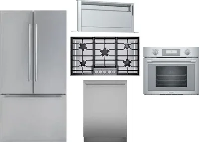 5 Piece Package Includes Refrigerator, Cooktop, Wall Oven, Hood And Dishwasher