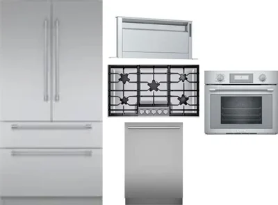 5 Piece Package Includes Refrigerator, Cooktop, Wall Oven, Hood And Dishwasher