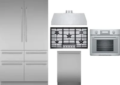 5 Piece Package Includes Refrigerator, Cooktop, Wall Oven, Hood And Dishwasher