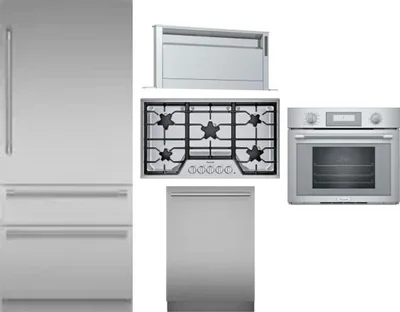 5 Piece Package Includes Refrigerator, Cooktop, Wall Oven, Hood And Dishwasher