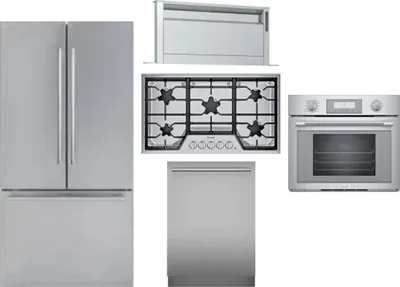 5 Piece Package Includes Refrigerator, Cooktop, Wall Oven, Hood And Dishwasher