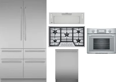 5 Piece Package Includes Refrigerator, Cooktop, Wall Oven, Hood And Dishwasher