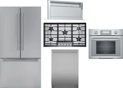 5 Piece Package Includes Refrigerator, Cooktop, Wall Oven, Hood And Dishwasher