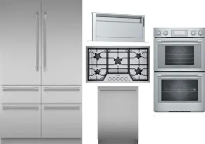 5 Piece Package Includes Refrigerator, Cooktop, Wall Oven, Hood And Dishwasher