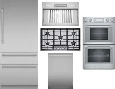 5 Piece Package Includes Refrigerator, Cooktop, Wall Oven, Hood And Dishwasher