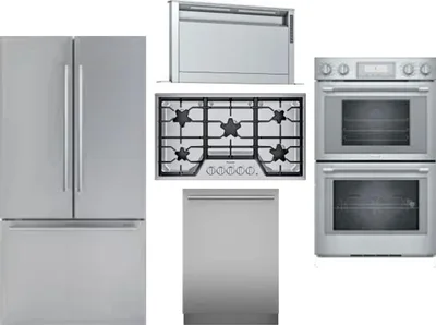5 Piece Package Includes Refrigerator, Cooktop, Wall Oven, Hood And Dishwasher