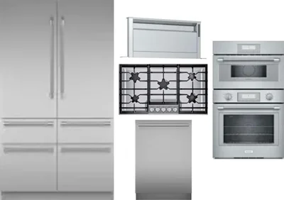 5 Piece Package Includes Refrigerator, Cooktop, Wall Oven, Hood And Dishwasher