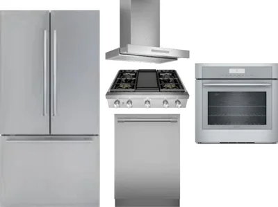 5 Piece Package Includes Refrigerator, Cooktop, Wall Oven, Hood And Dishwasher