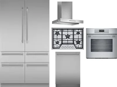 5 Piece Package Includes Refrigerator, Cooktop, Wall Oven, Hood And Dishwasher