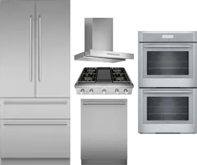 5 Piece Package Includes Refrigerator, Cooktop, Wall Oven, Hood And Dishwasher