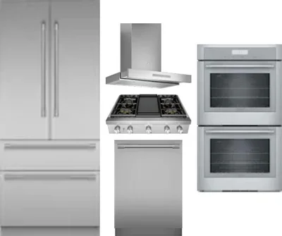 5 Piece Package Includes Refrigerator, Cooktop, Wall Oven, Hood And Dishwasher