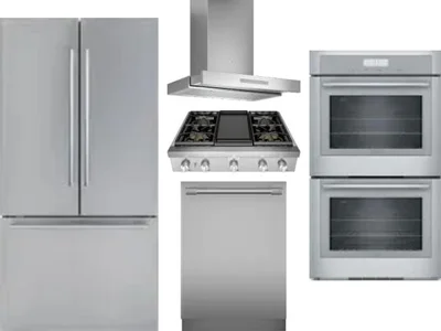 5 Piece Package Includes Refrigerator, Cooktop, Wall Oven, Hood And Dishwasher