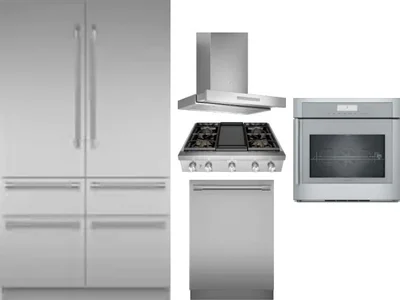 5 Piece Package Includes Refrigerator, Cooktop, Wall Oven, Hood And Dishwasher