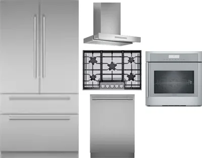 5 Piece Package Includes Refrigerator, Cooktop, Wall Oven, Hood And Dishwasher