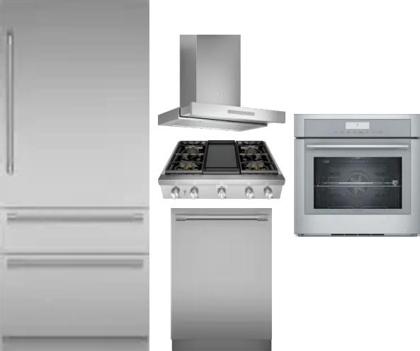 5 Piece Package Includes Refrigerator, Cooktop, Wall Oven, Hood And Dishwasher