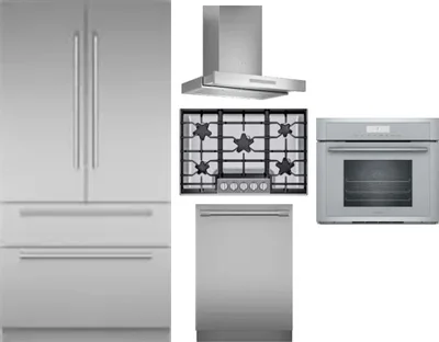 5 Piece Package Includes Refrigerator, Cooktop, Wall Oven, Hood And Dishwasher