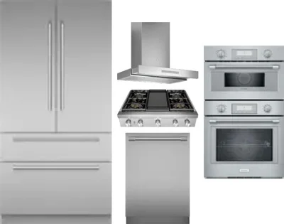 5 Piece Package Includes Refrigerator, Cooktop, Wall Oven, Hood And Dishwasher