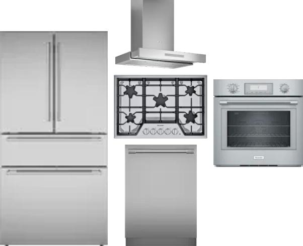 5 Piece Package Includes Refrigerator, Cooktop, Wall Oven, Hood And Dishwasher