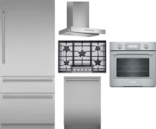 5 Piece Package Includes Refrigerator, Cooktop, Wall Oven, Hood And Dishwasher
